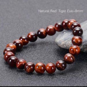 1pc Natural Red Tiger Eye Stone Bracelet 8mm Round Stones Stretches